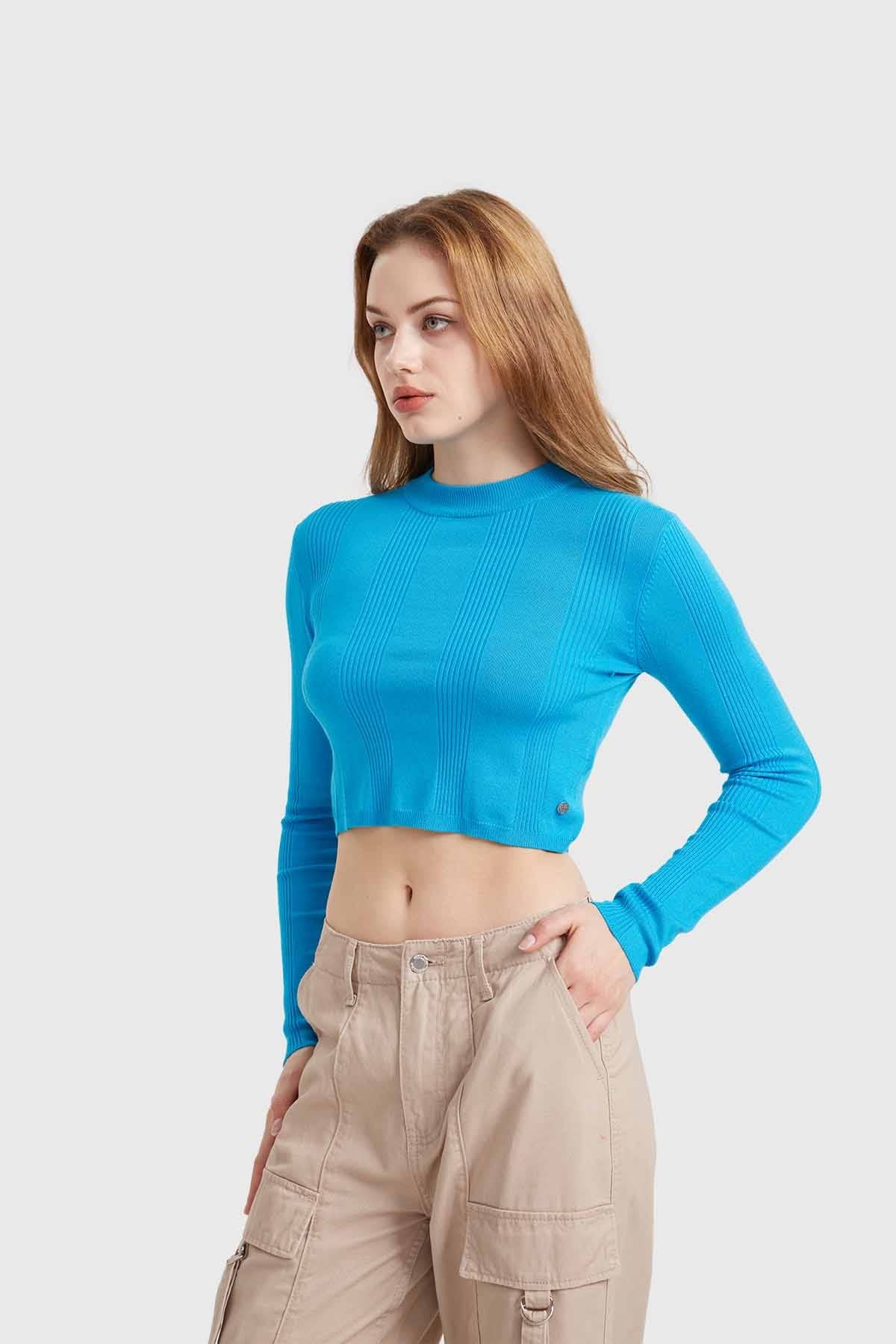 Sweater Mujer Crop Azul - Image 2
