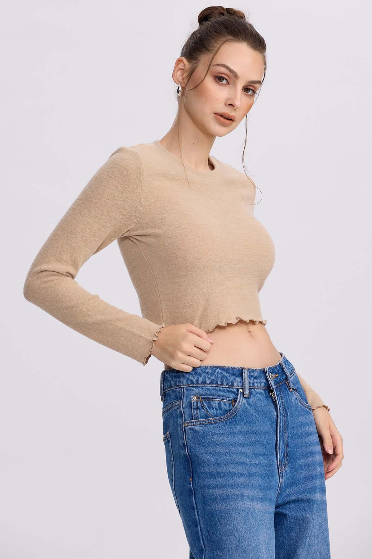 Sweater Mujer Crop Beige - Image 2