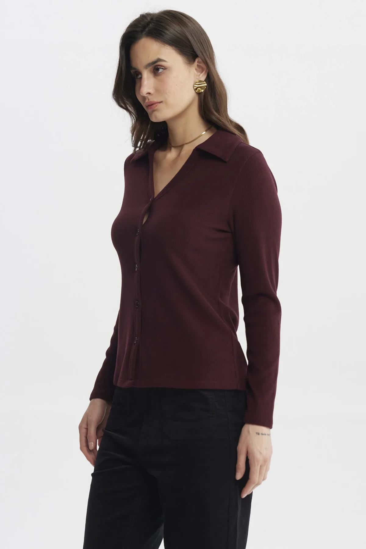 Sweater Mujer Cuello Camisero Rojo - Image 2