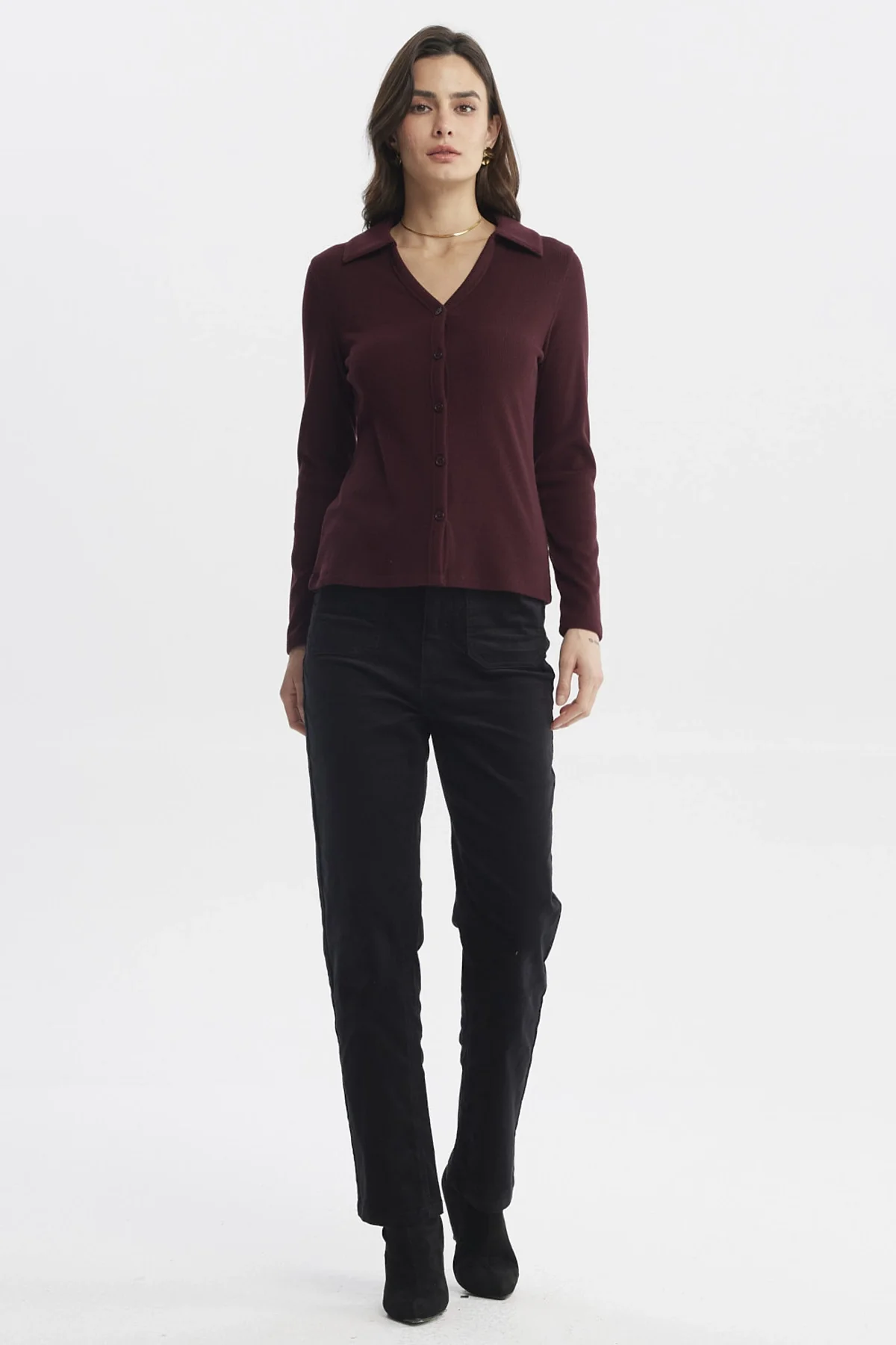 Sweater Mujer Cuello Camisero Rojo - Image 4