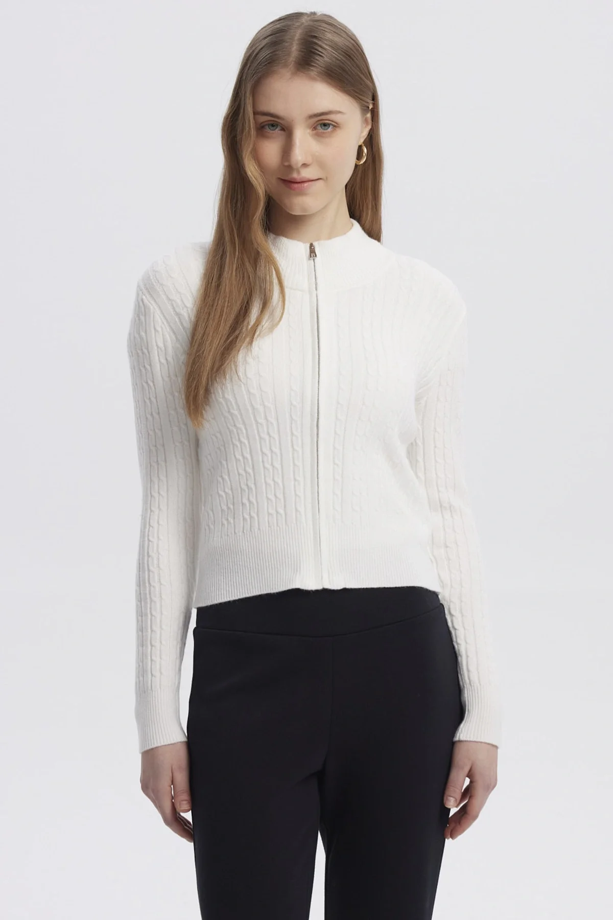 Sweater Mujer Cuello Con Cierre Crudo