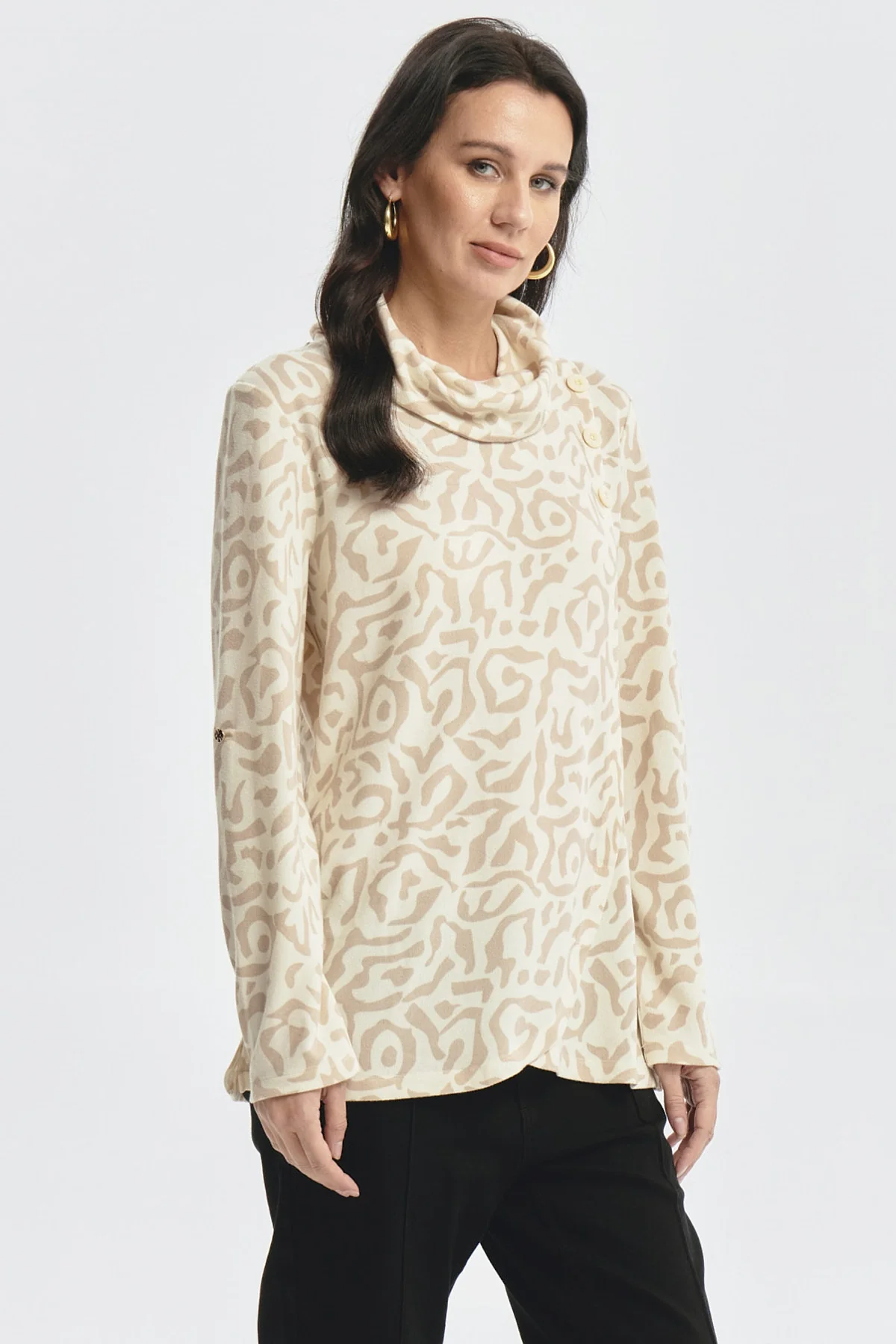 Sweater Mujer Cuello Drapeado Beige Oscuro - Image 2