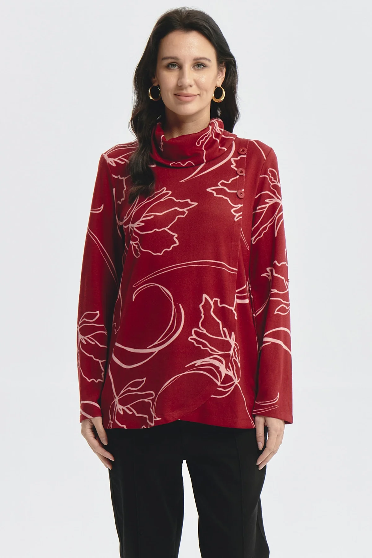 Sweater Mujer Cuello Drapeado Rojo Oscuro