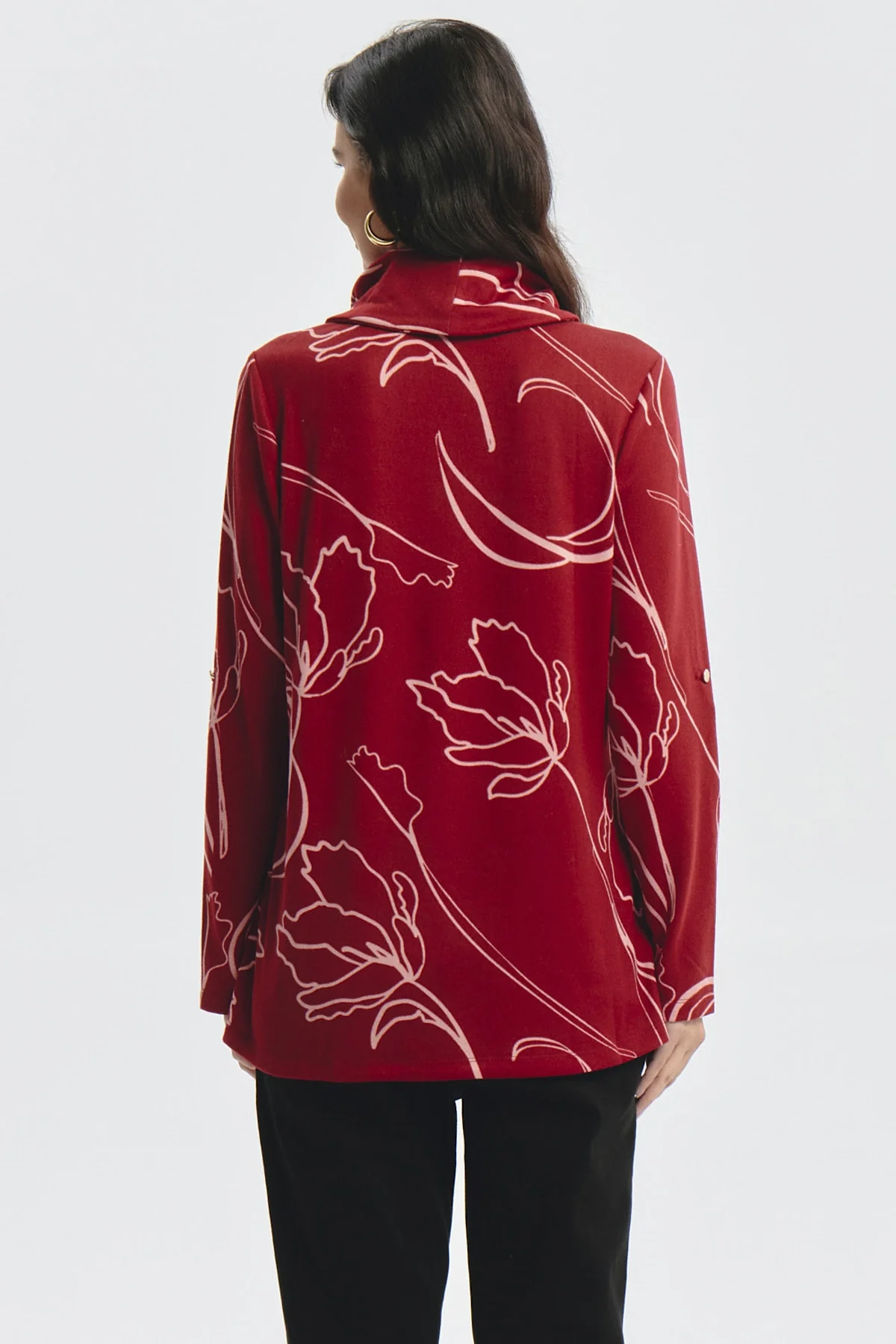 Sweater Mujer Cuello Drapeado Rojo Oscuro - Image 3