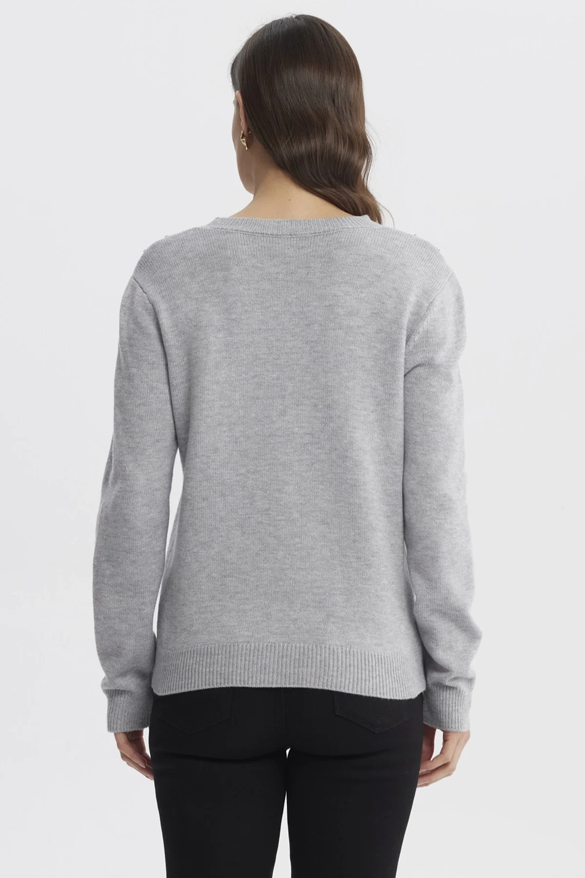 Sweater Mujer Cuello Strass Gris - Image 3