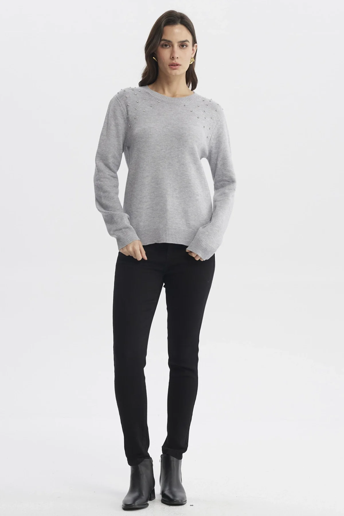 Sweater Mujer Cuello Strass Gris - Image 4