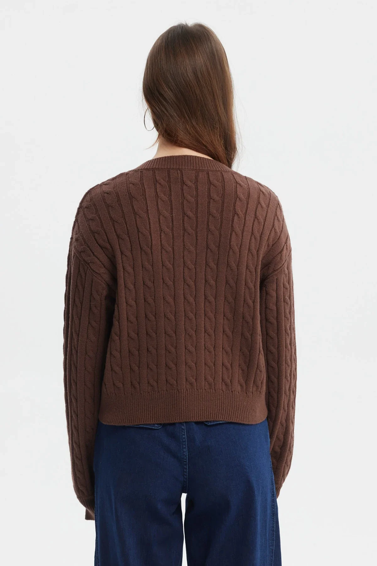 Sweater Mujer Cuello V Lisos Café Oscuro - Image 3