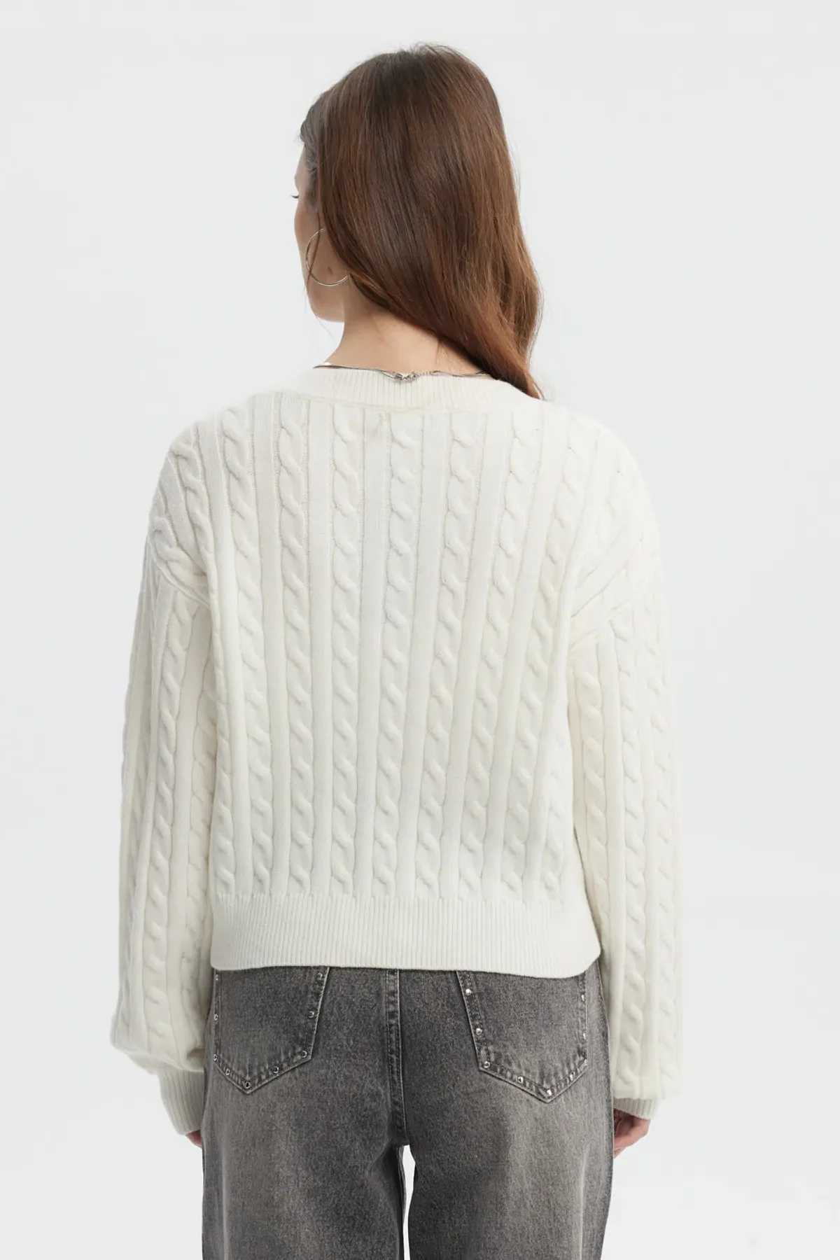 Sweater Mujer Cuello V Lisos Crudo - Image 3