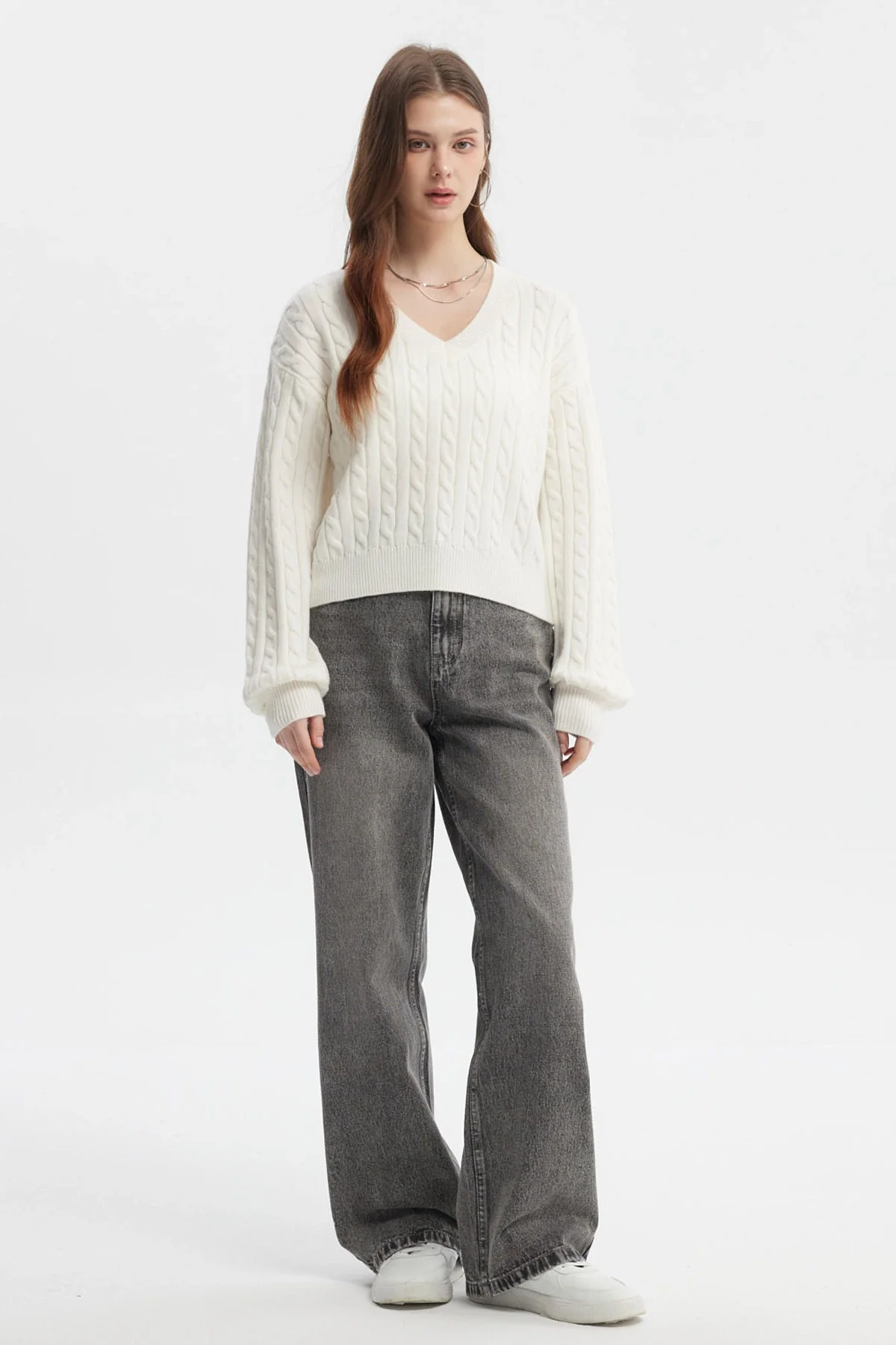 Sweater Mujer Cuello V Lisos Crudo - Image 4