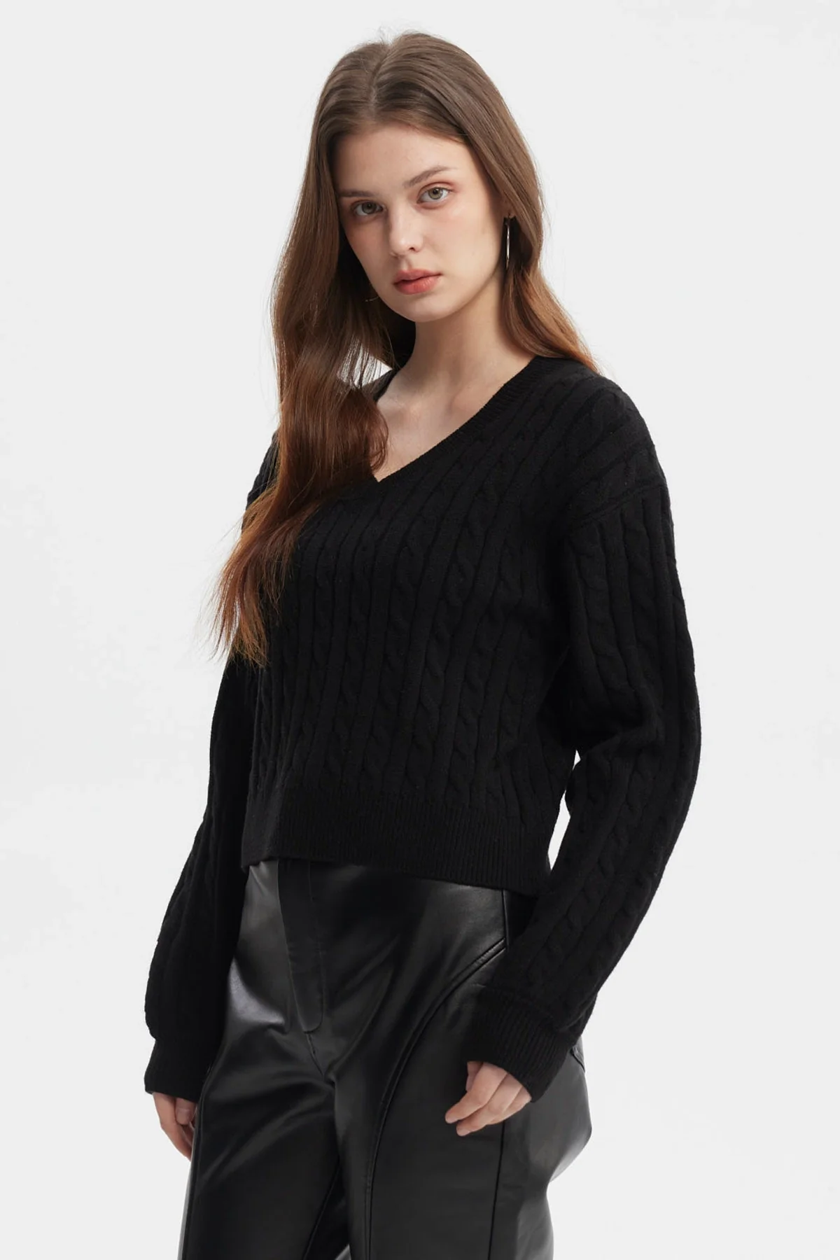 Sweater Mujer Cuello V Lisos Negro - Image 2