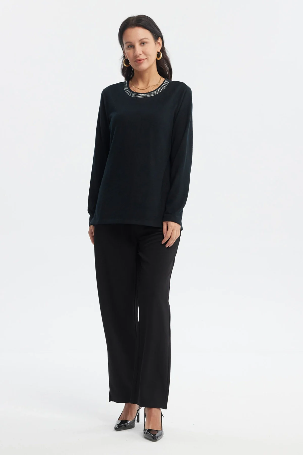 Sweater Mujer Cuello V Negro - Image 4