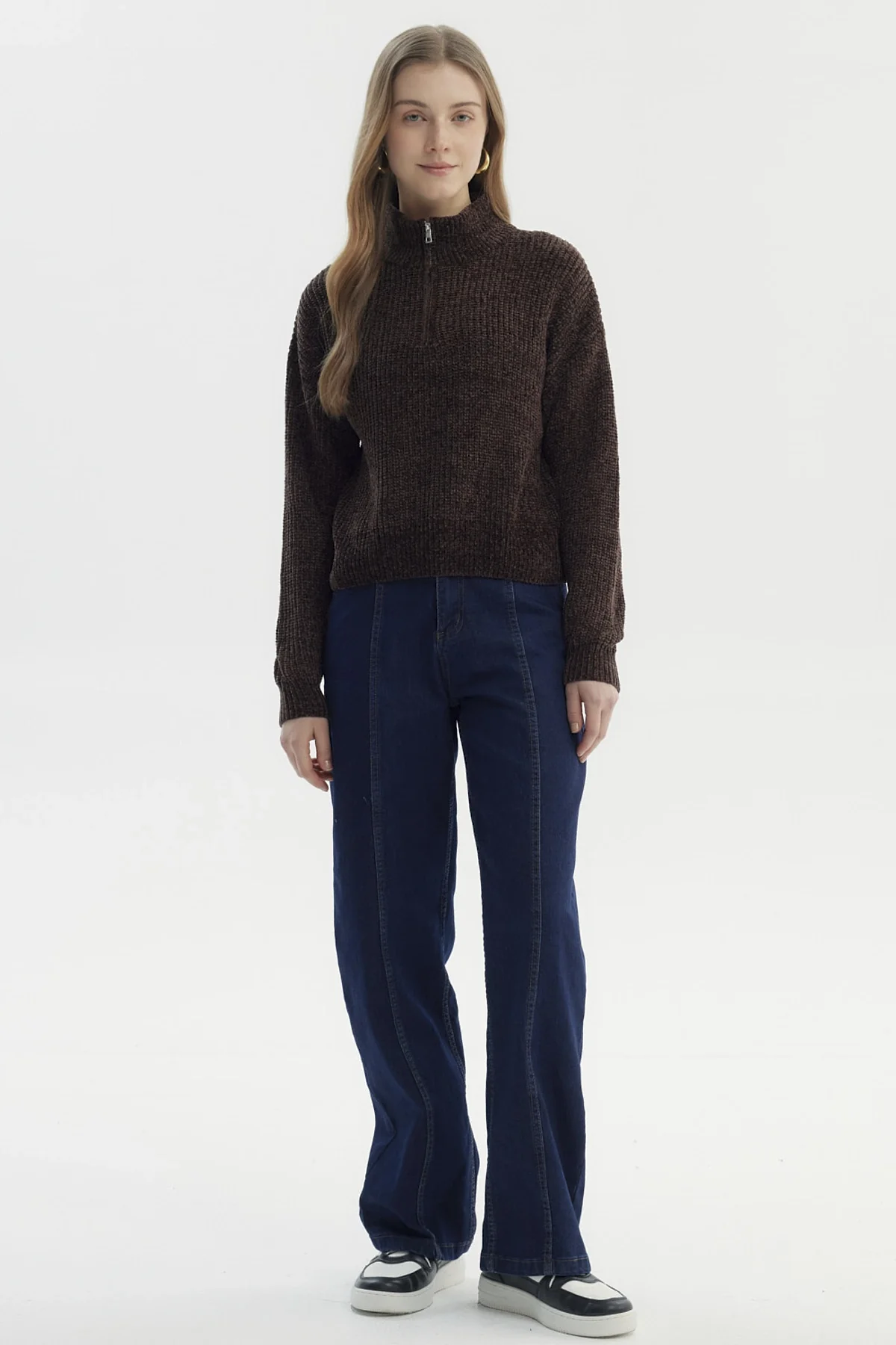 Sweater Mujer Half Zipper Chocolate - Image 4