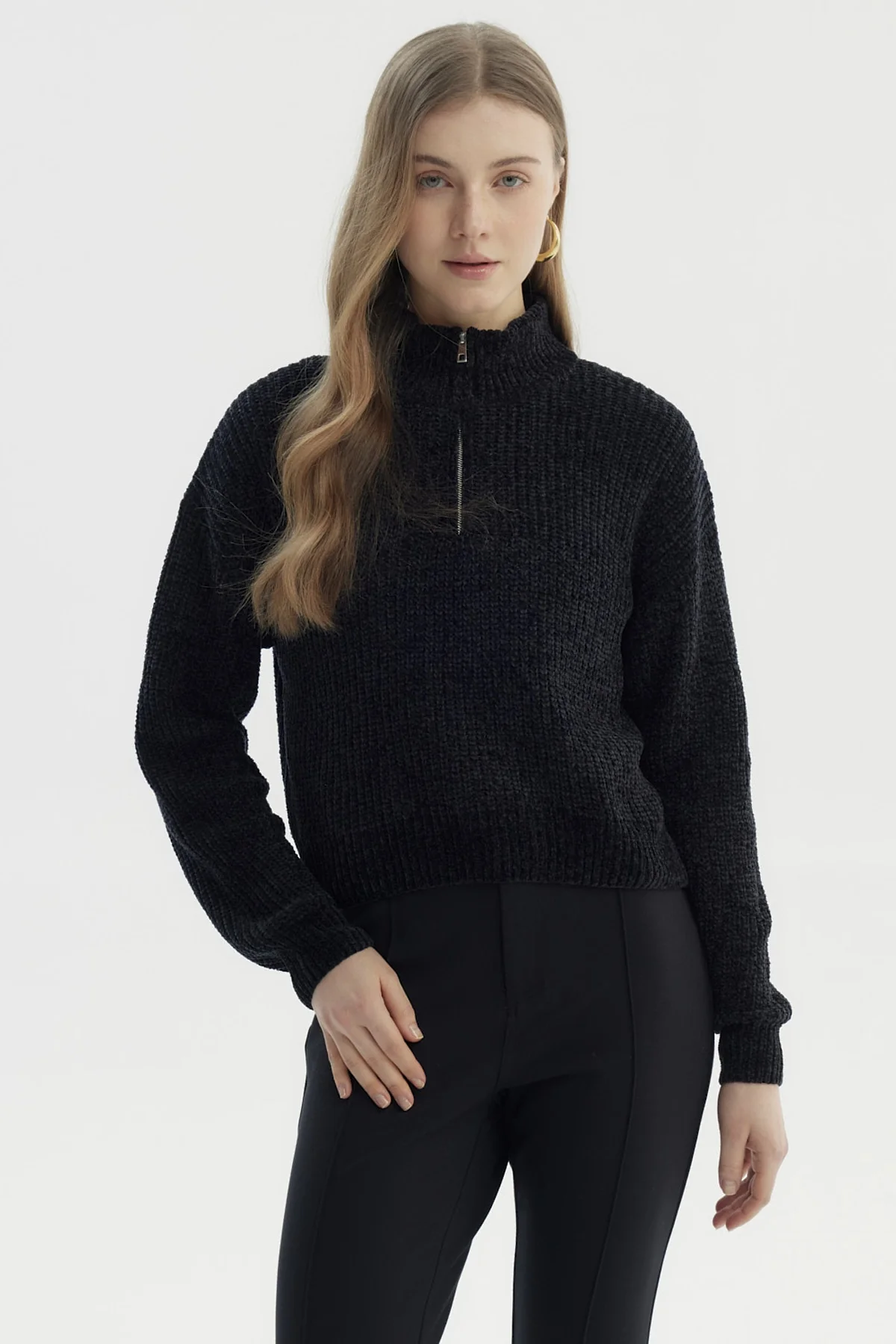 Sweater Mujer Half Zipper Negro