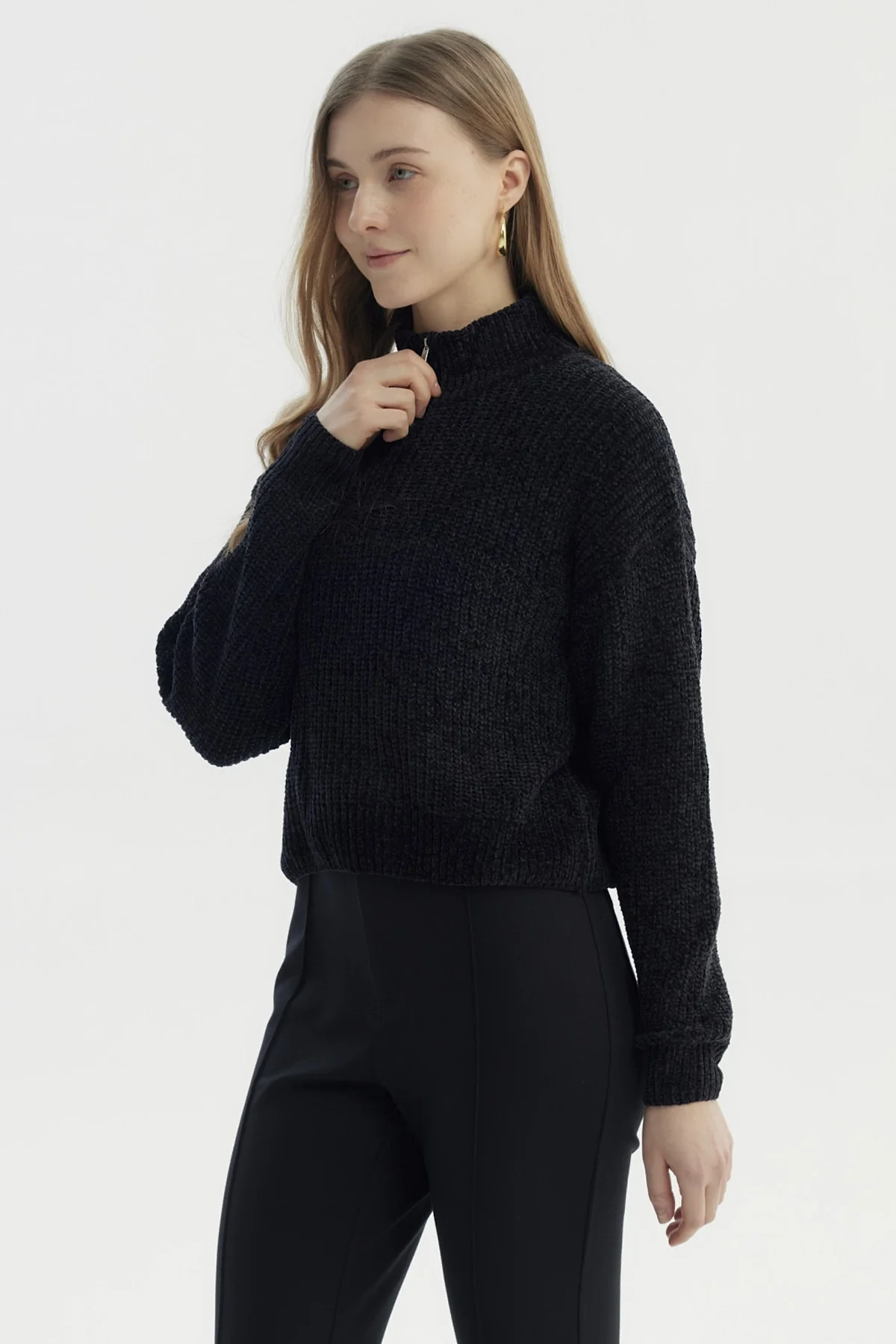 Sweater Mujer Half Zipper Negro - Image 2