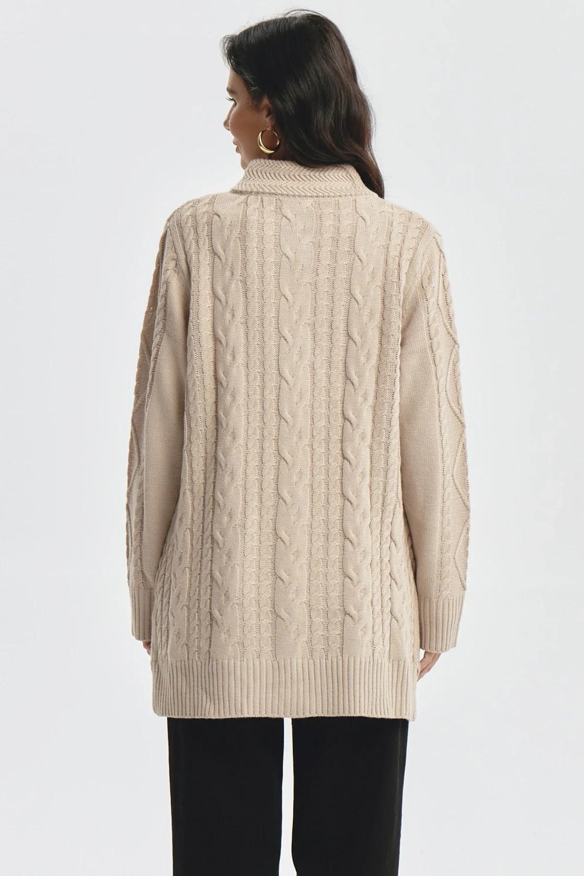 Sweater Mujer Largo Con Botón Beige - Image 3