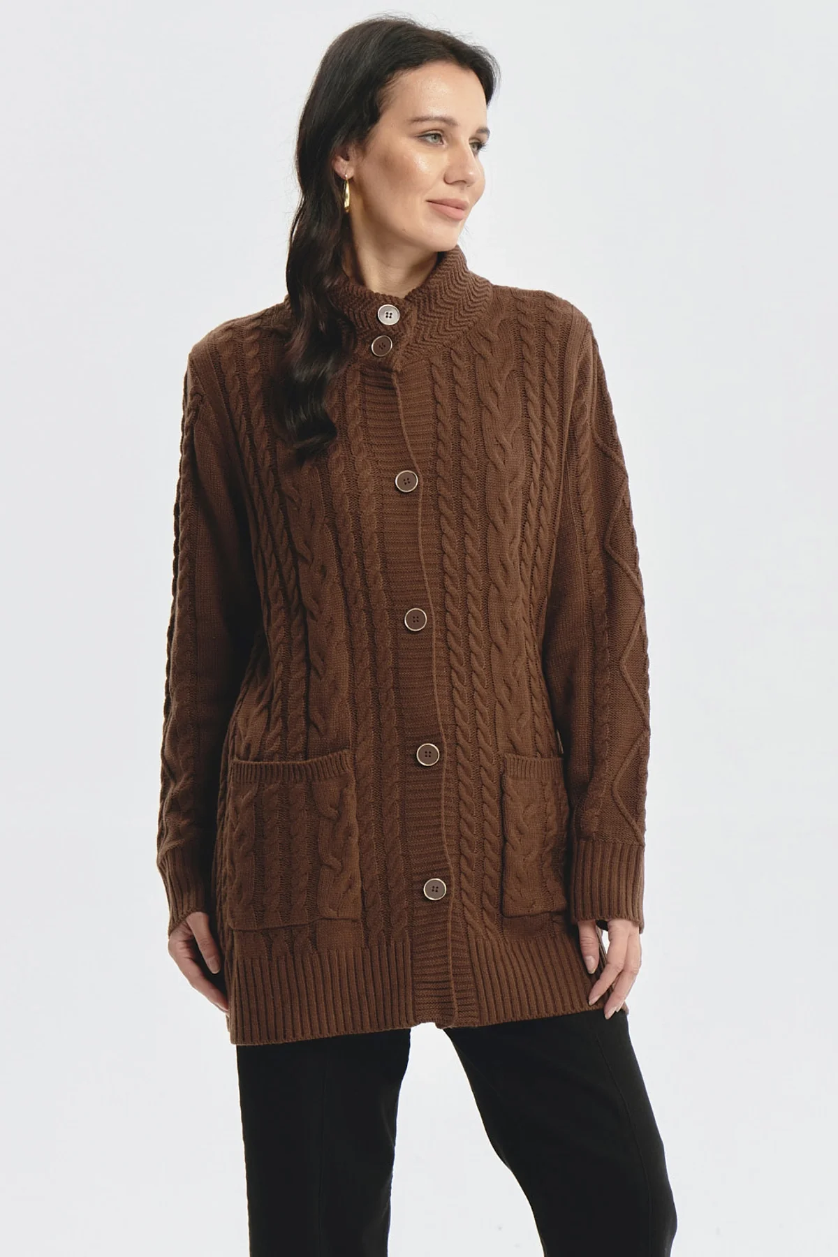 Sweater Mujer Largo Con Botón Café - Image 2