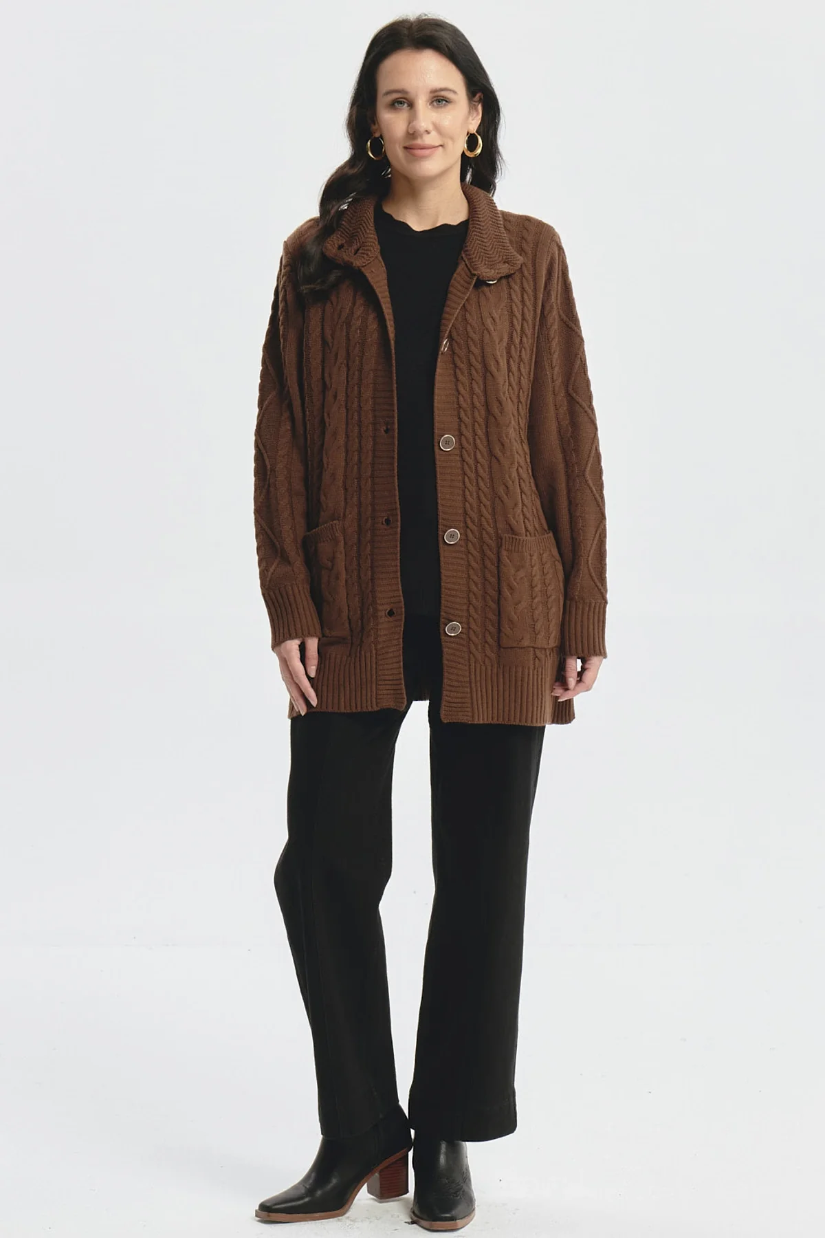 Sweater Mujer Largo Con Botón Café - Image 4