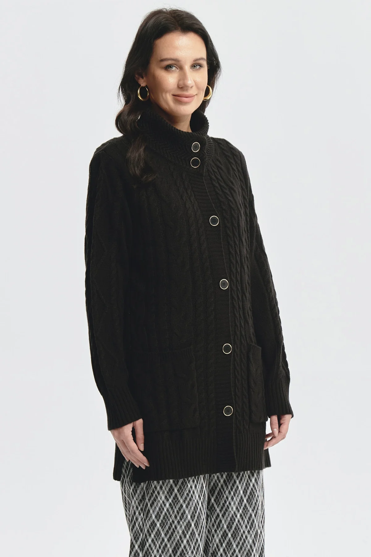Sweater Mujer Largo Con Botón Negro - Image 2