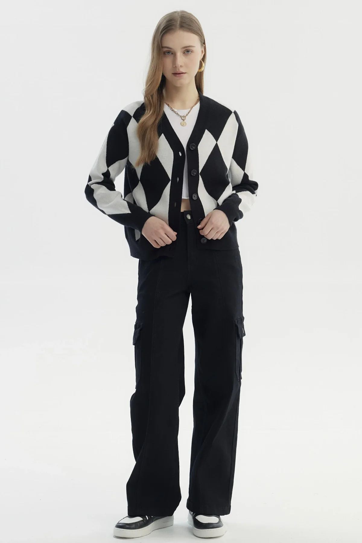 Sweater Mujer Peludo Rombos Negro - Image 4