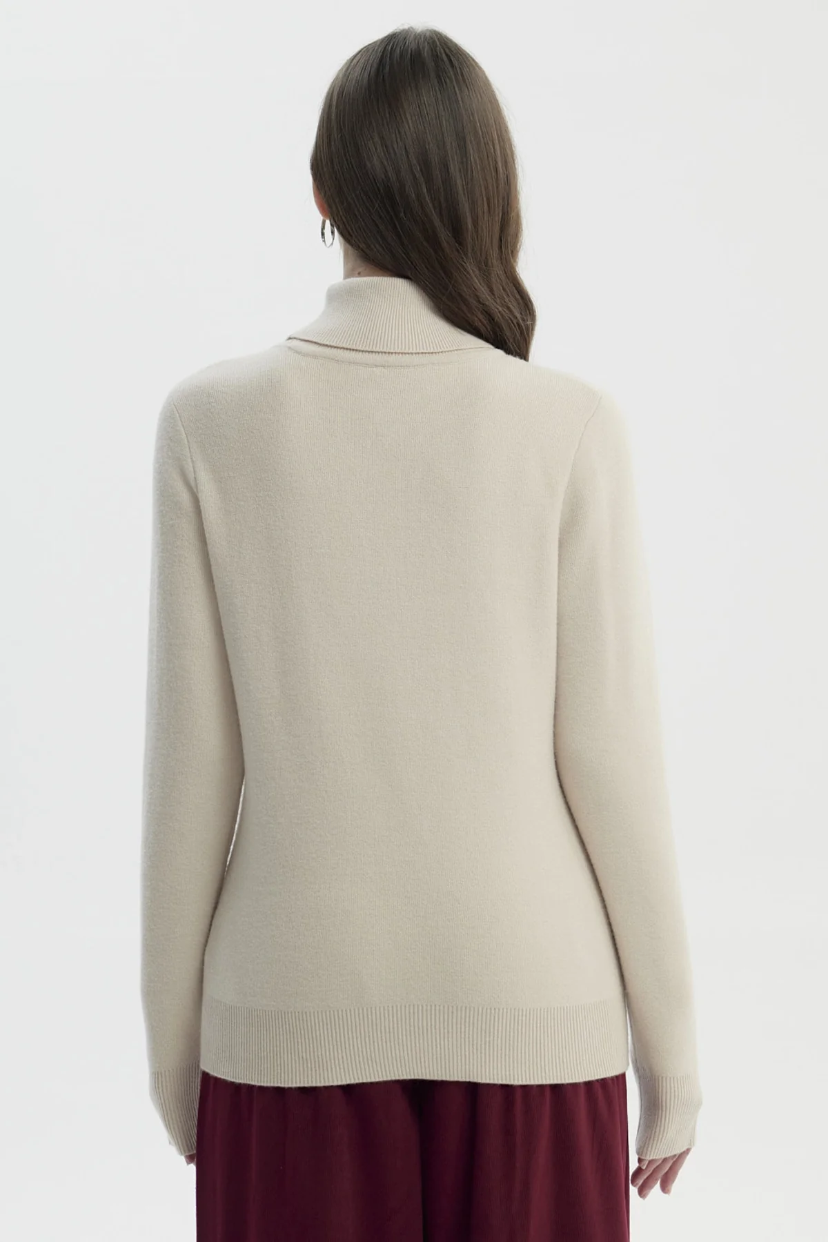 Sweater Mujer Slim Cuello Alto Beige - Image 3