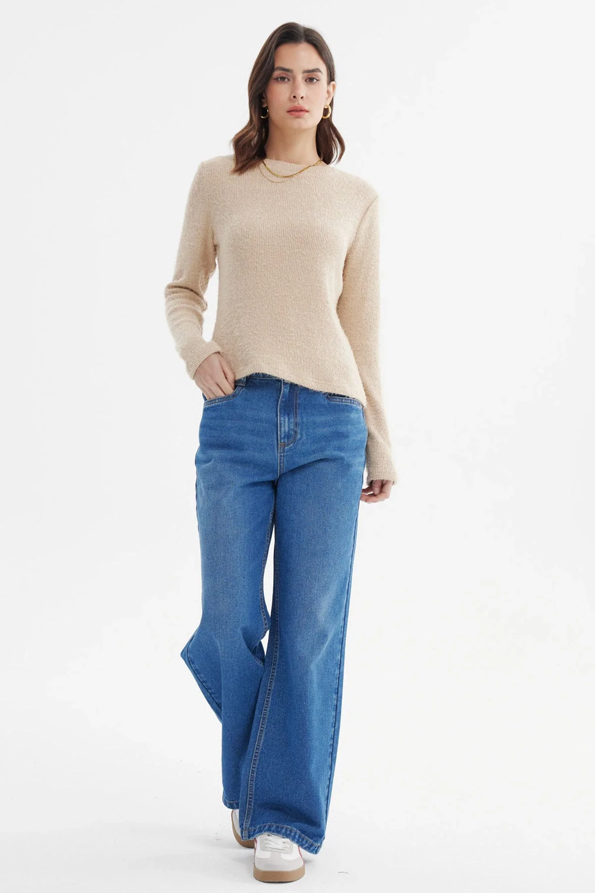 Sweater Mujer Slim Cuello Redondo Beige - Image 4