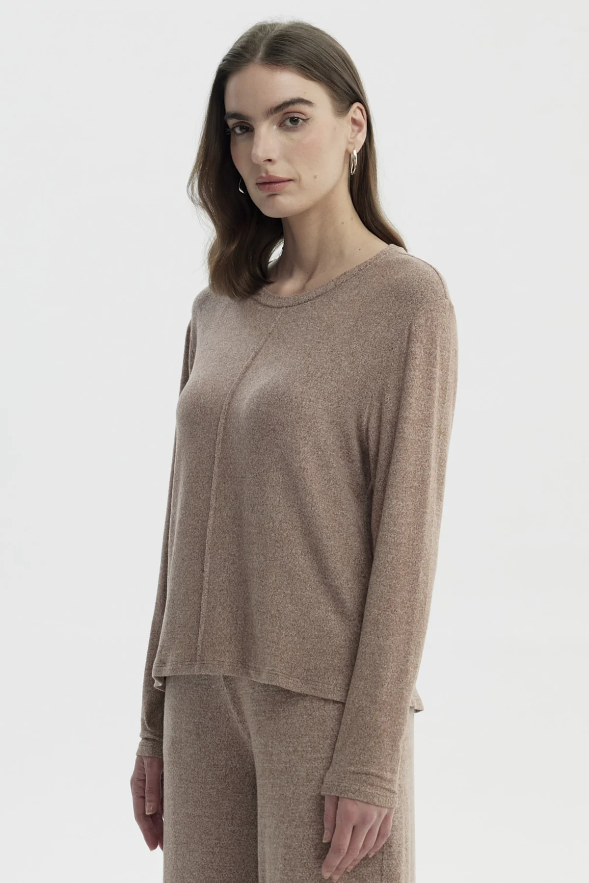 Sweater Mujer Slim Cuello Redondo Café - Image 2
