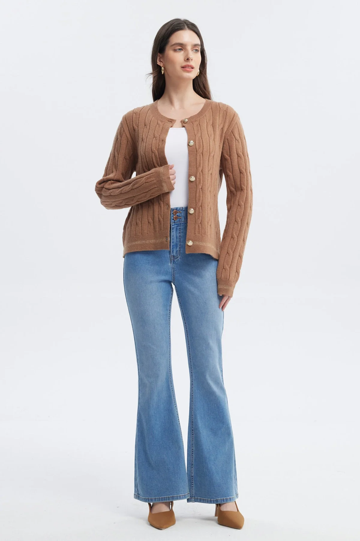 Sweater Mujer Slim Cuello Redondo Camel - Image 4