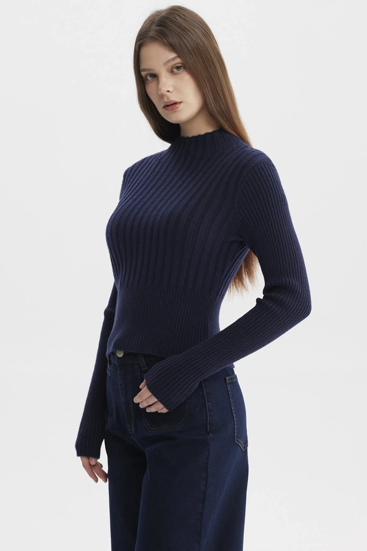 Sweater Mujer Slim Tejido Azul Oscuro - Image 2