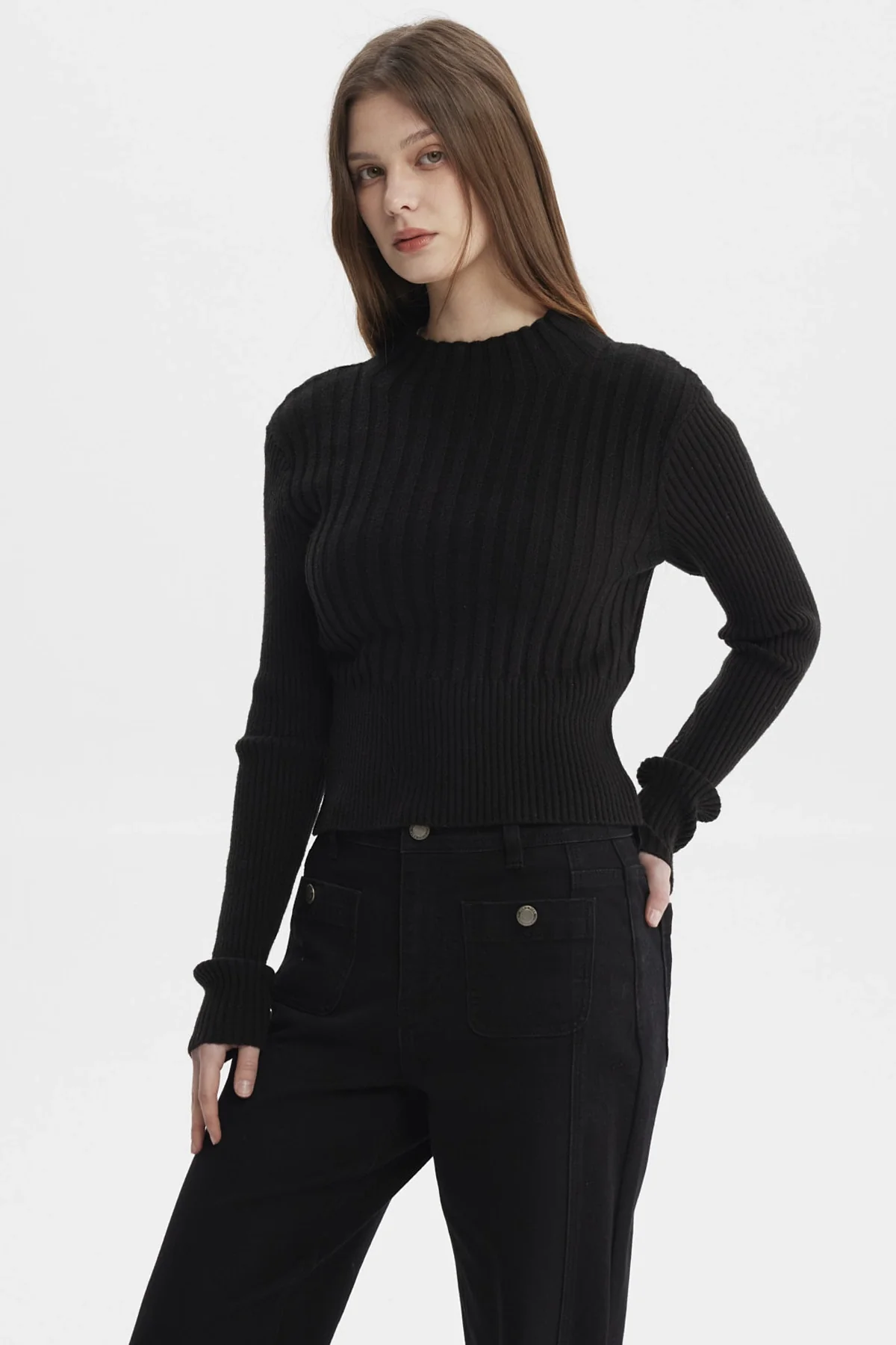 Sweater Mujer Slim Tejido Negro - Image 2
