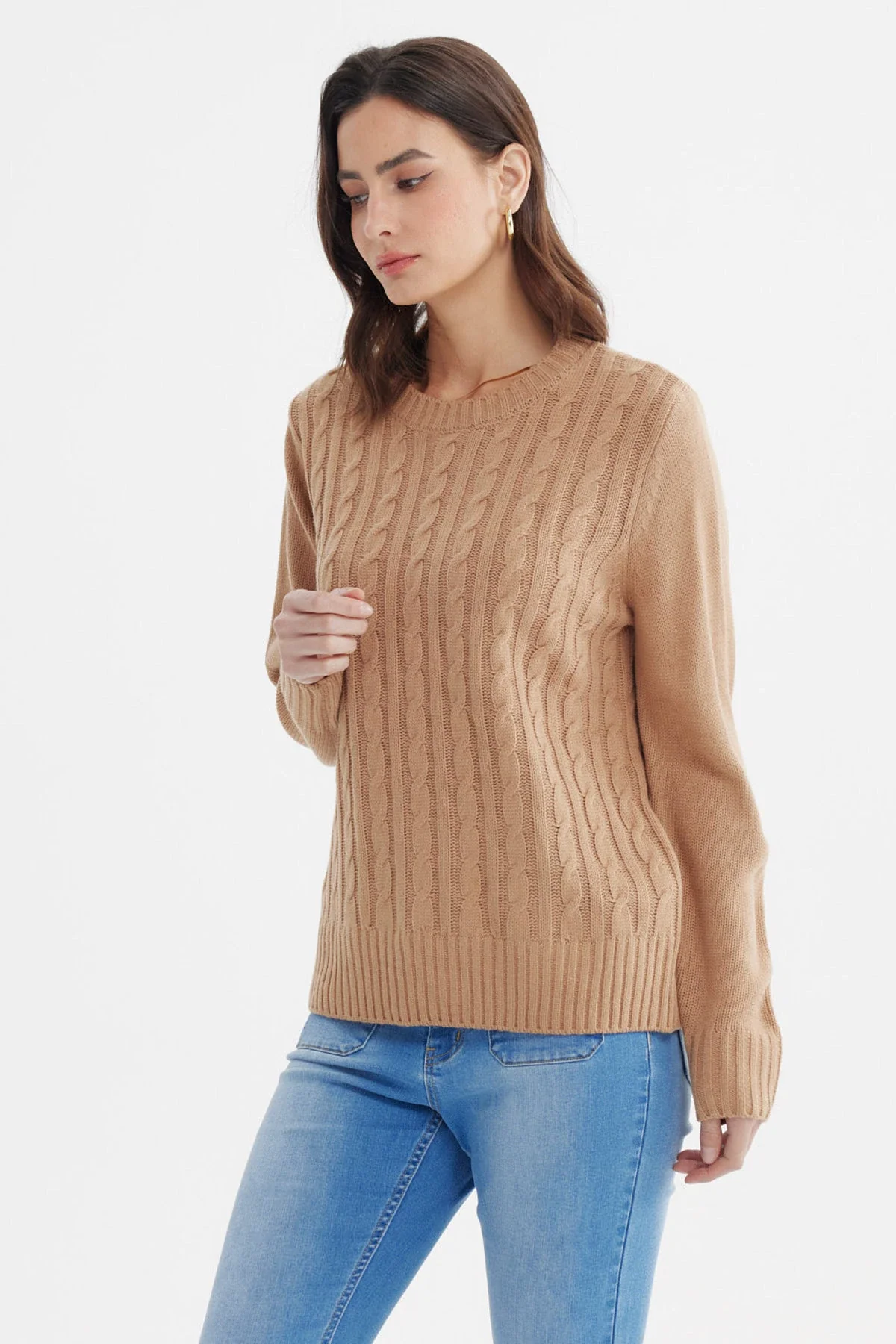 Sweater Mujer Tranzado Beige Oscuro - Image 2