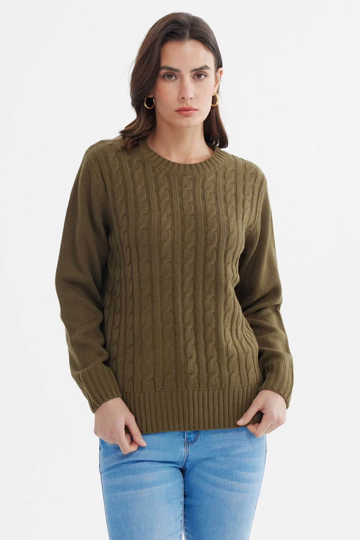 Sweater Mujer Tranzado Verde Musgo