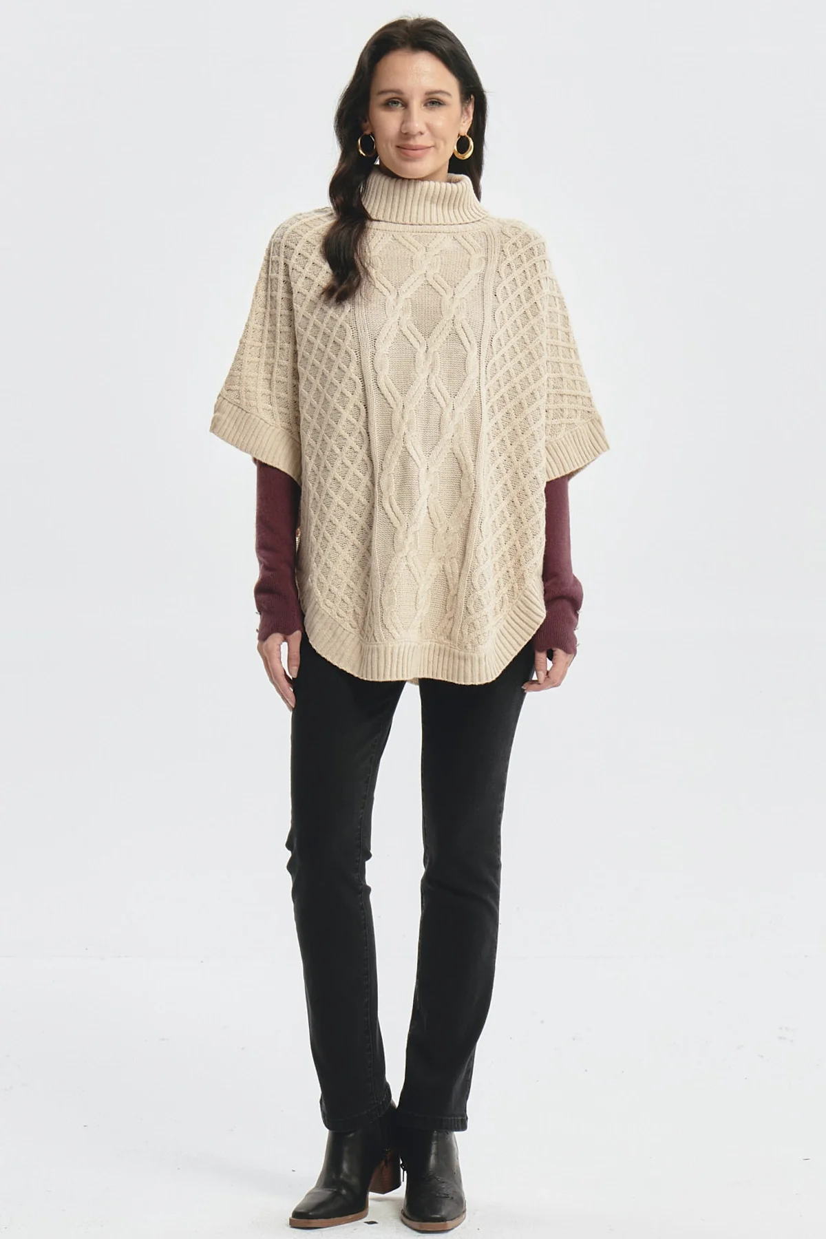 Sweater Mujer Trenzado Beige Oscuro - Image 4