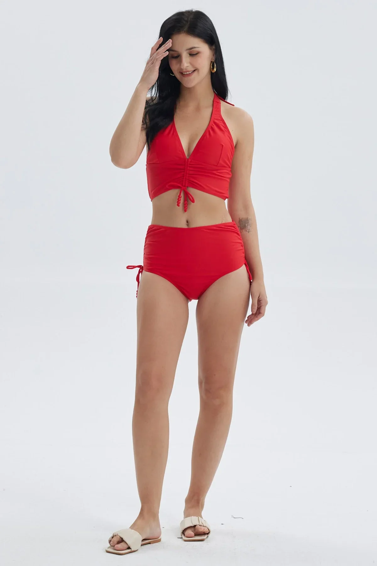 Traje de Baño Mujer Calzón Tiro Alto Rojo - Image 4