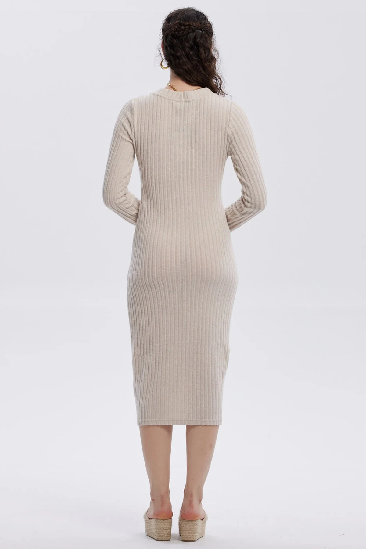 Vestido Mujer Abotonado Beige - Image 3