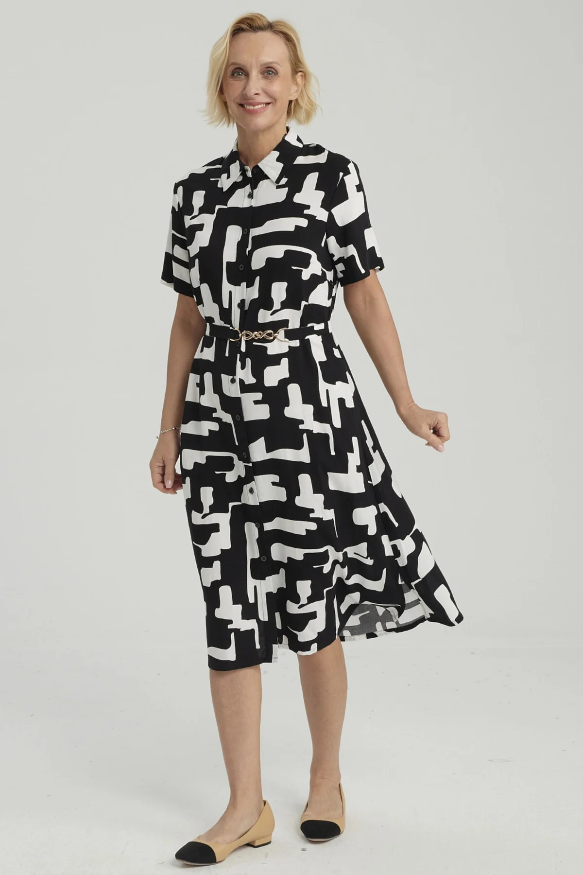Vestido Mujer Abotonado Negro - Image 3