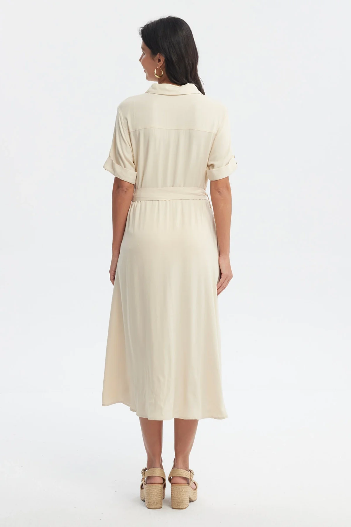Vestido Mujer Abotonados Beige Claro - Image 3