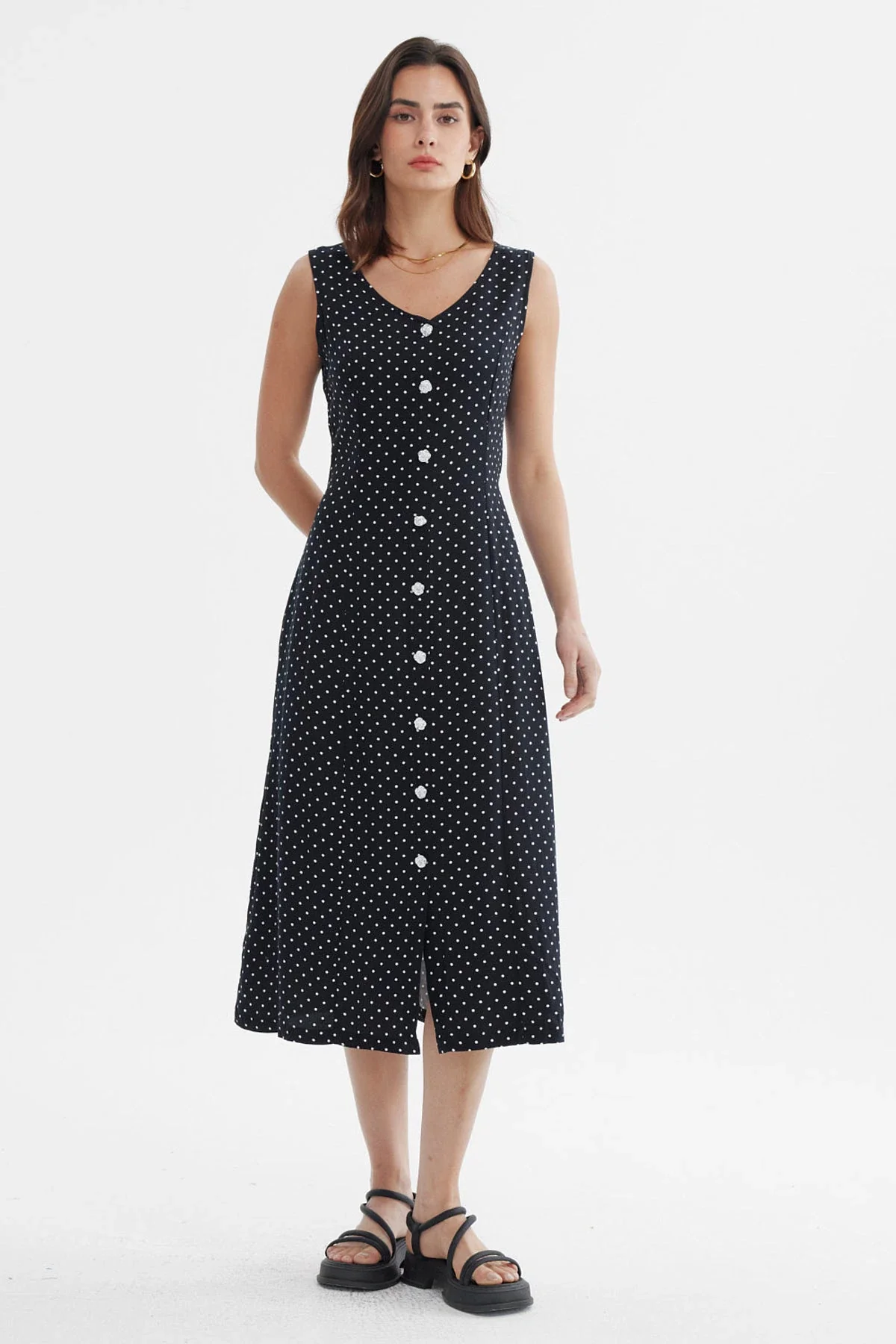 Vestido Mujer Ajustable Botones Negro / Blanco