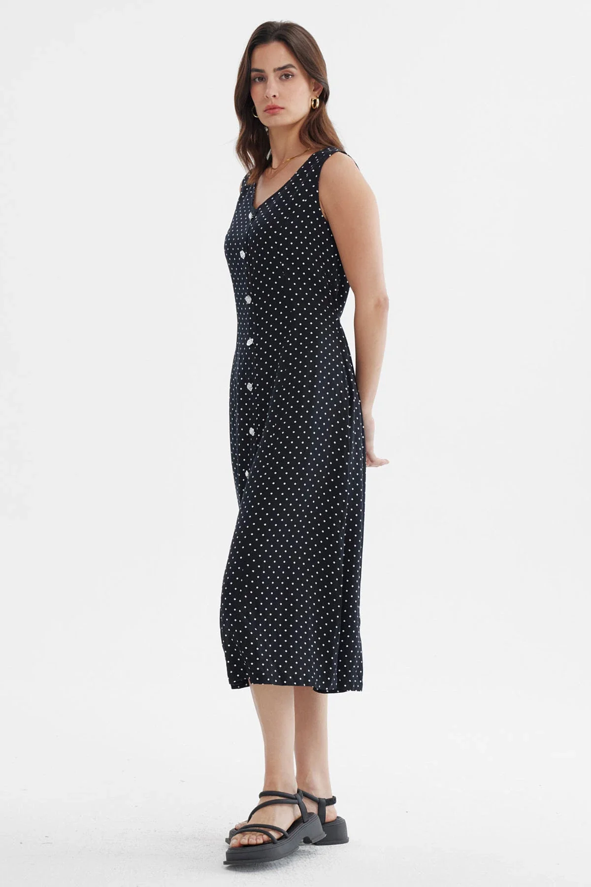 Vestido Mujer Ajustable Botones Negro / Blanco - Image 4
