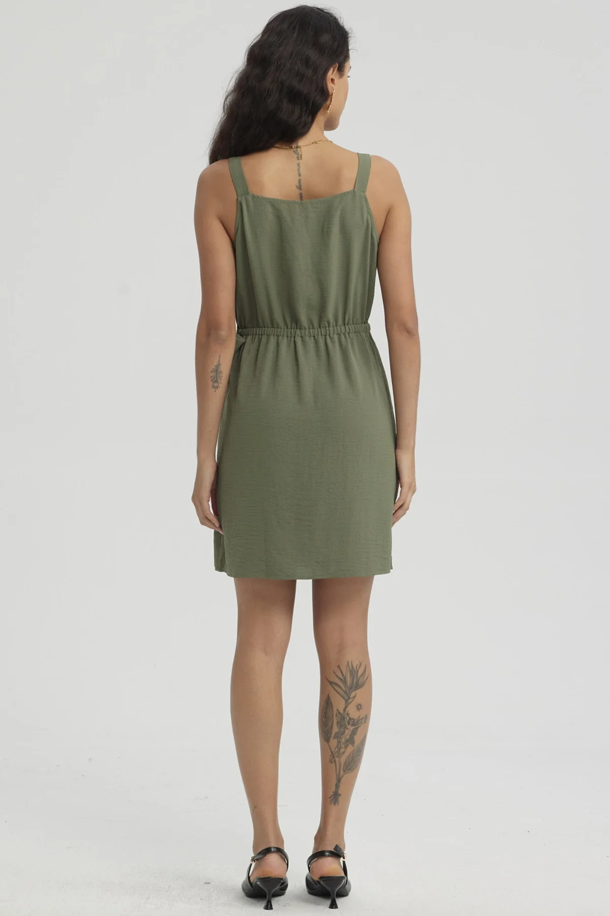 Vestido Mujer Corto Envolvente Verde Musgo - Image 3