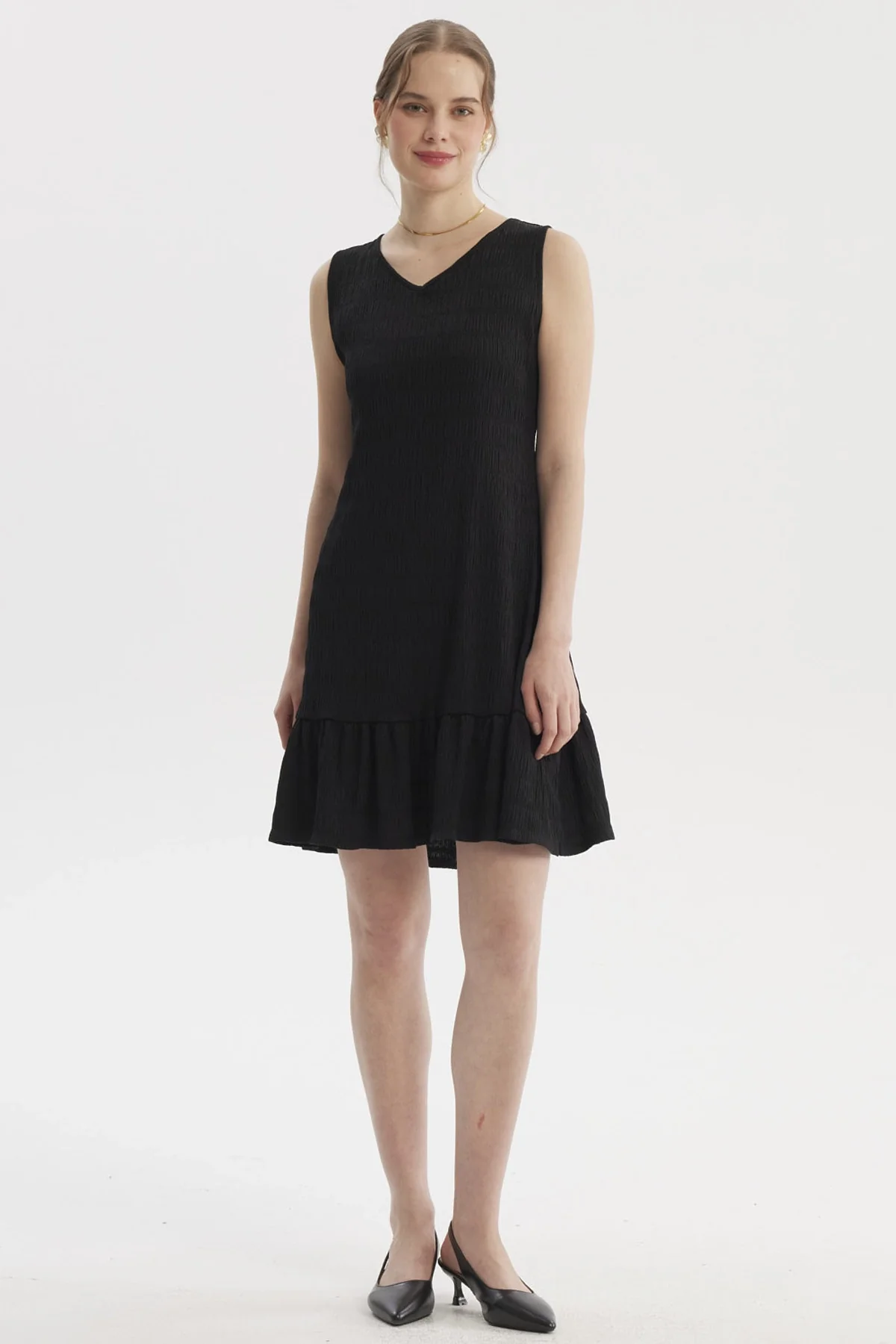 Vestido Mujer Corto Texturizado Negro