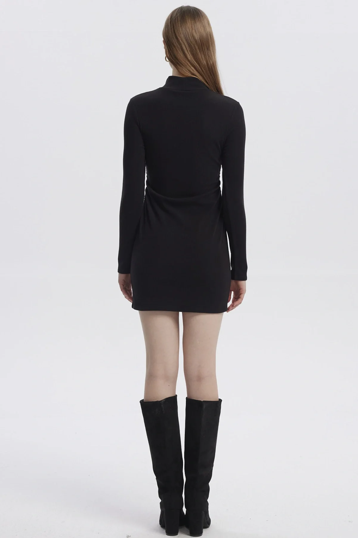 Vestido Mujer Cuello Alto Tejido Negro - Image 3
