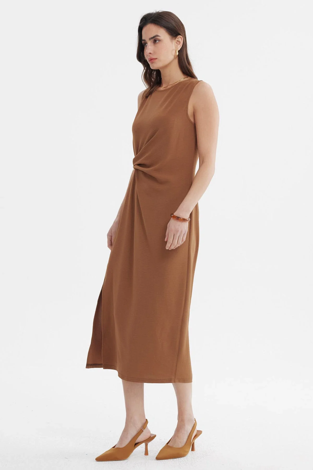 Vestido Mujer Falda Midi Café - Image 3