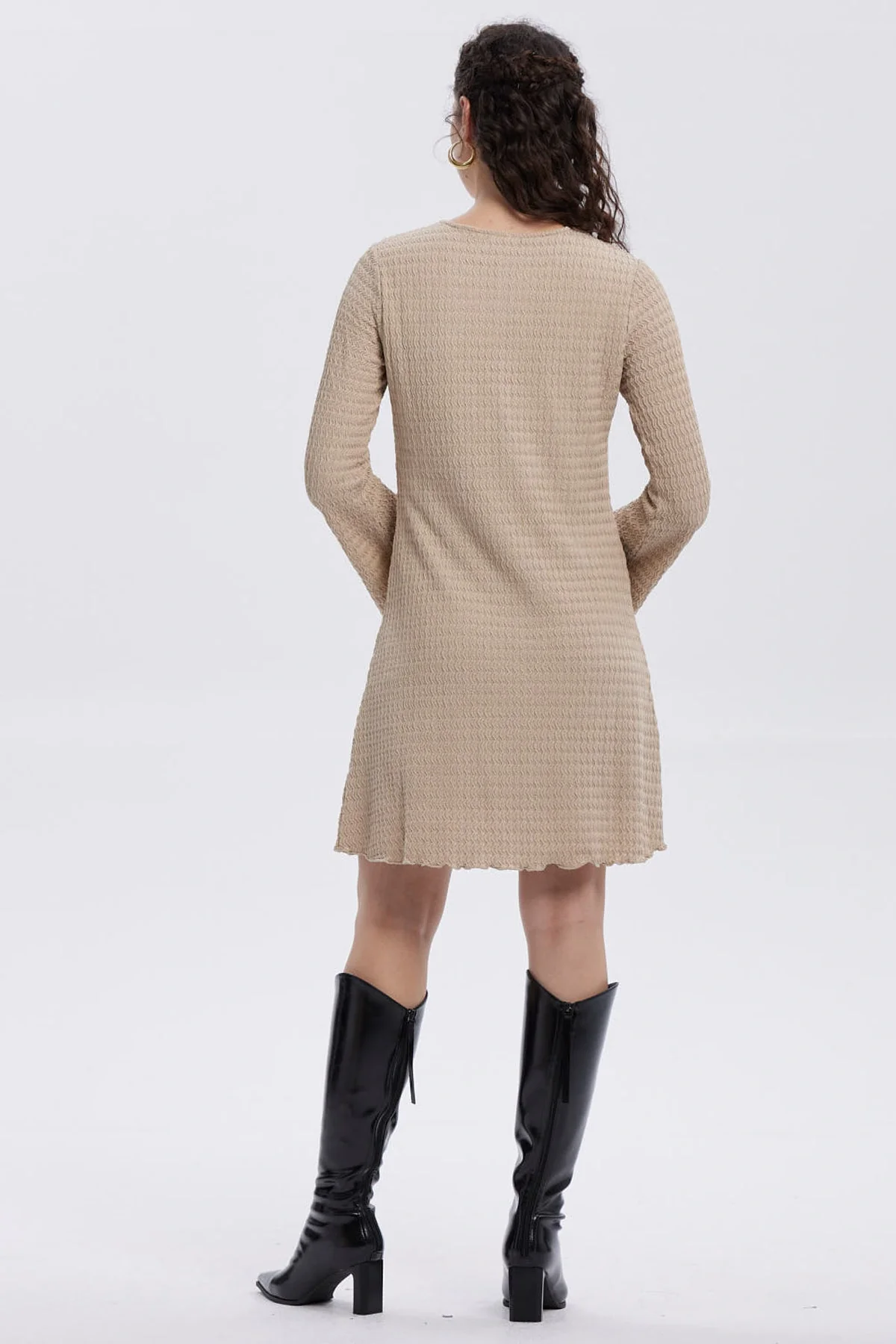 Vestido Mujer Flare Corto Beige - Image 3
