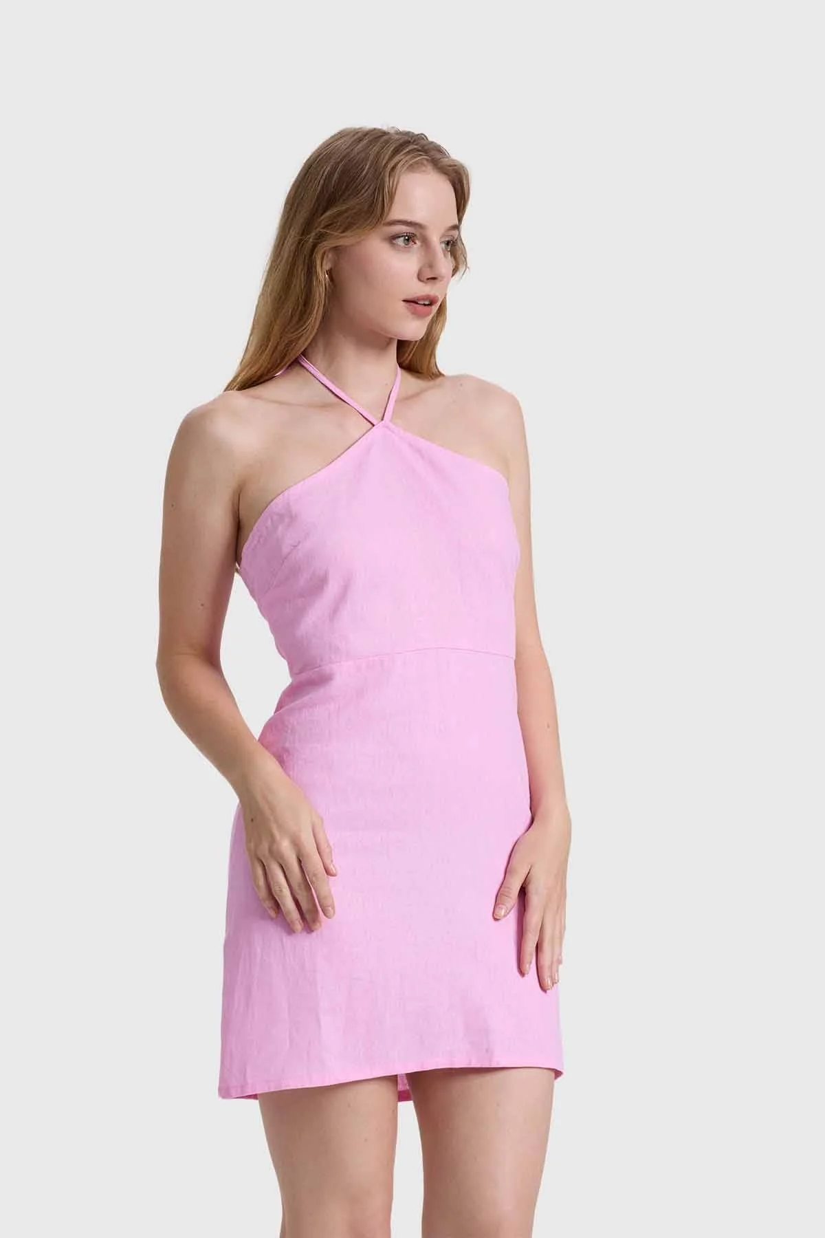 Vestido Mujer Halter Lino Rosado - Image 2