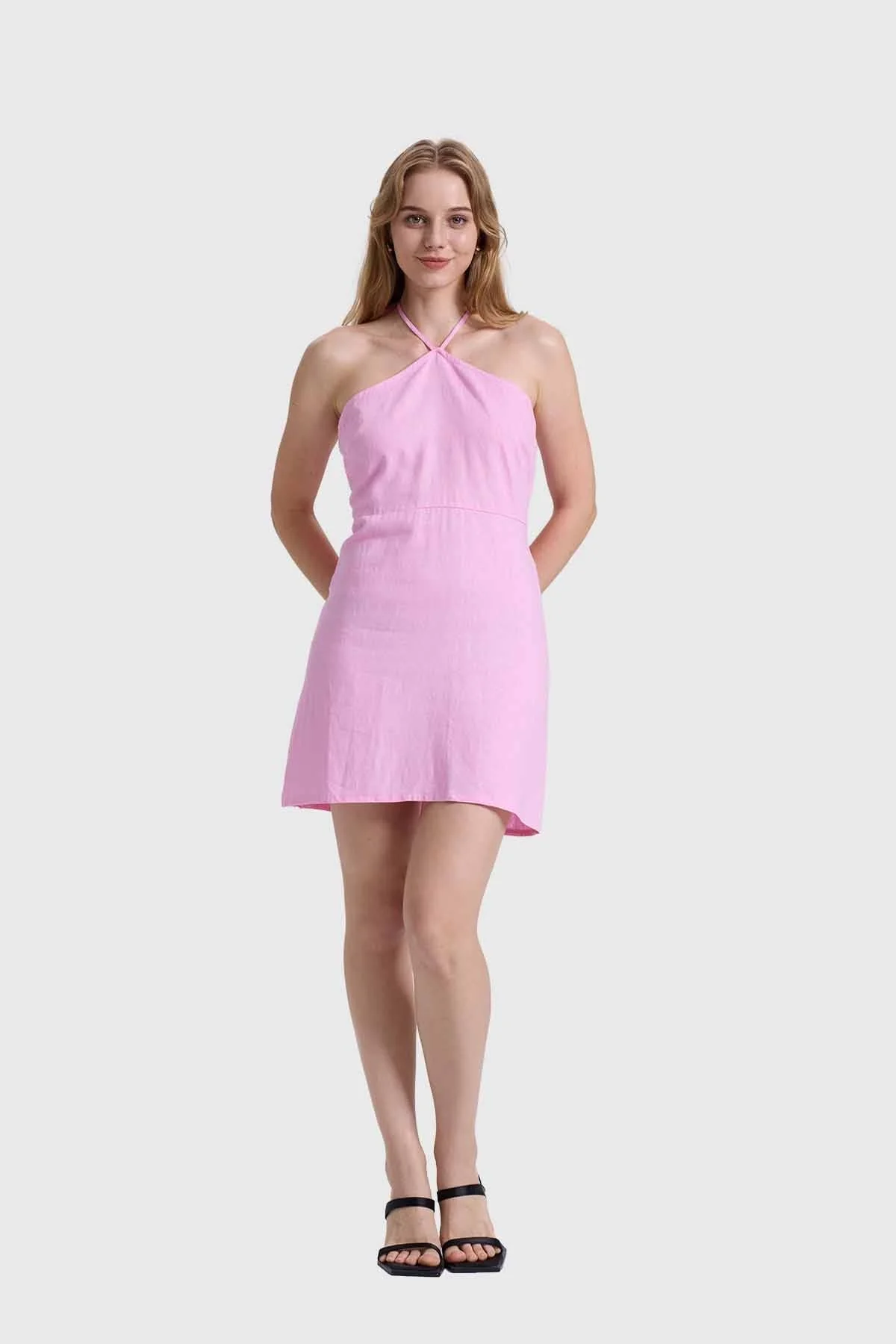 Vestido Mujer Halter Lino Rosado - Image 4