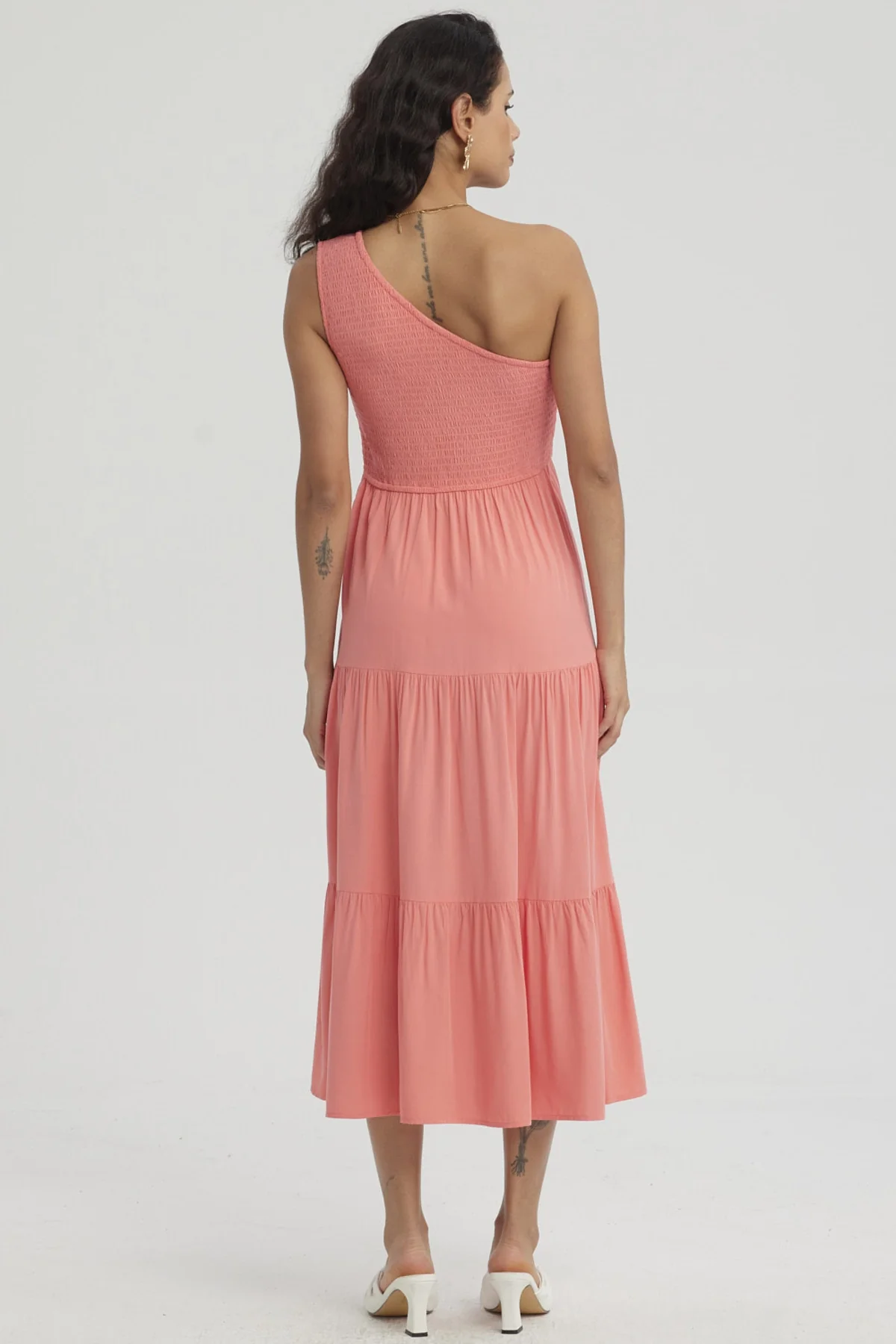 Vestido Mujer Hombro Asimétrico Coral - Image 4