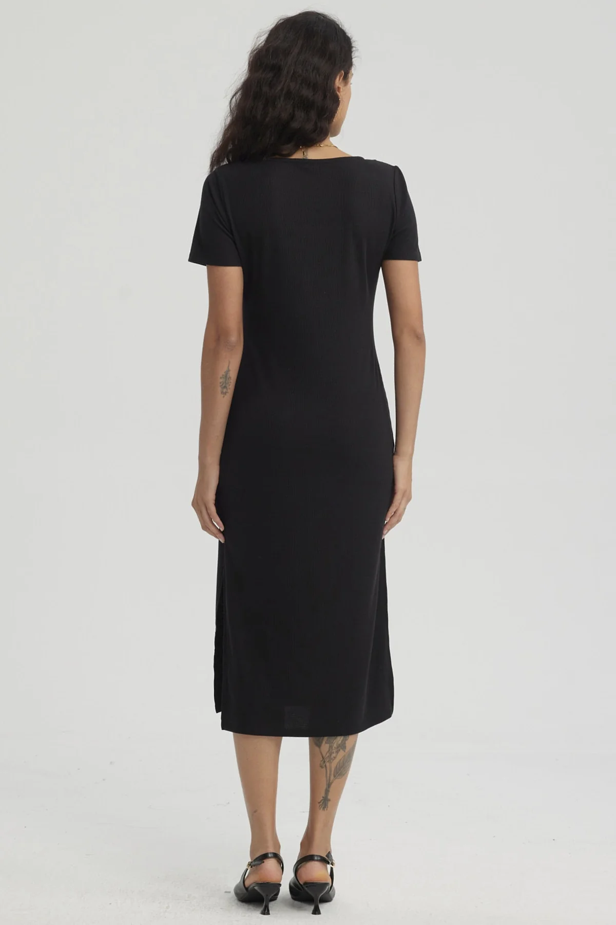 Vestido Mujer Largo Escote Cuadrado Negro - Image 3