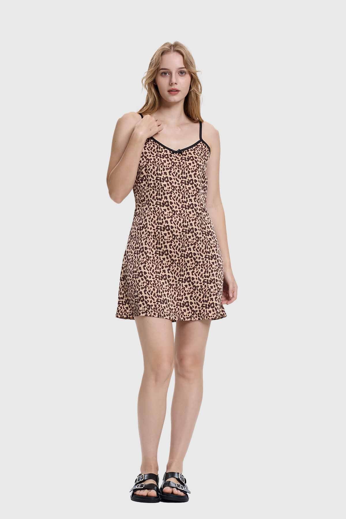 Vestido Mujer Lencero Leopardo Beige - Image 4