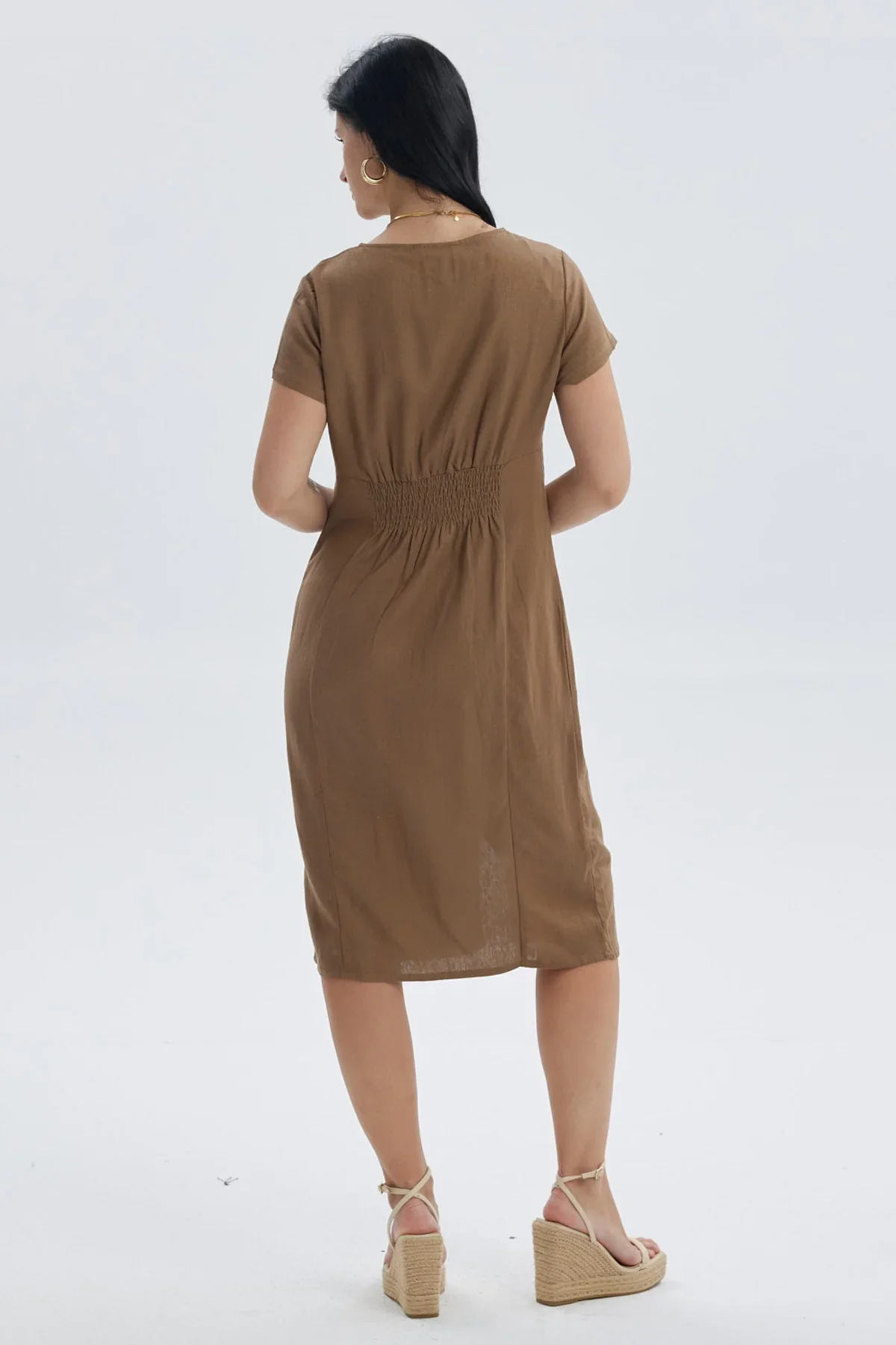 Vestido Mujer Lino Abotonado Café Claro - Image 4