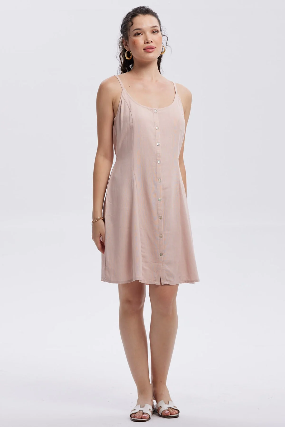 Vestido Mujer Lino Corto Palo Rosa - Image 2